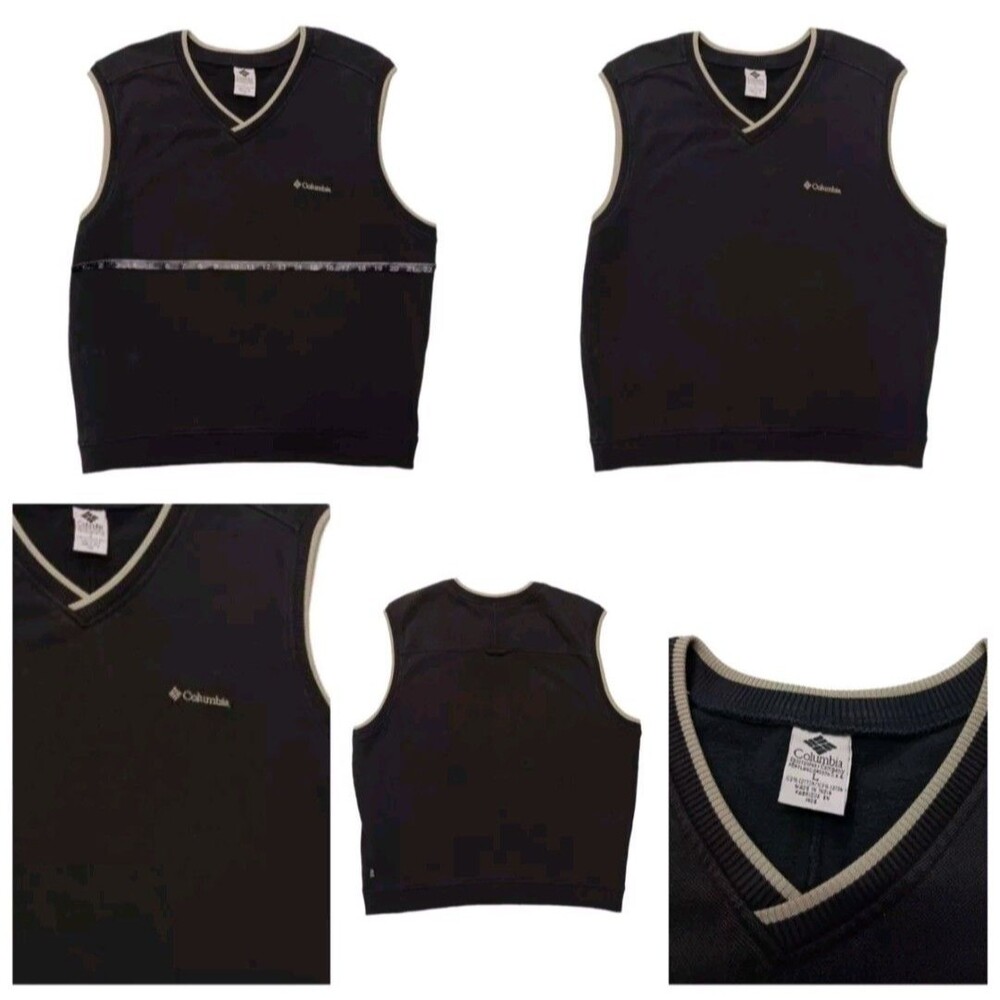 Vintage Columbia Spell out Vest V-Neck Mens Large Black Pullover